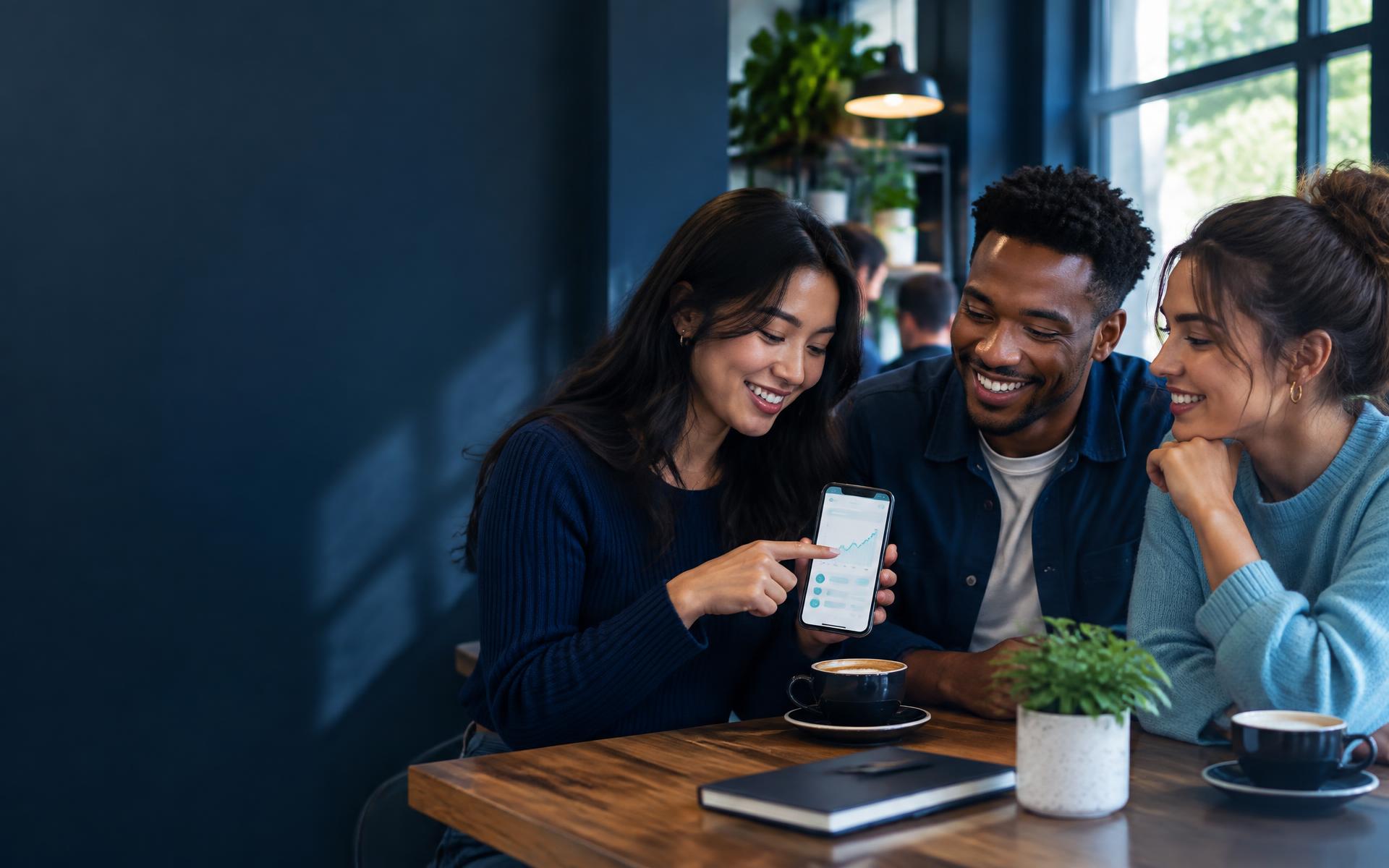 Friends reviewing their NexaRewards activity on a phone